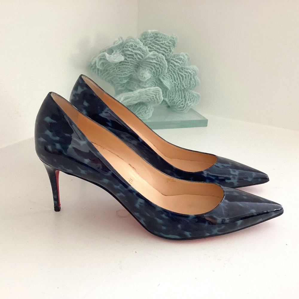 Christian Louboutin Marble Blue Patent Leather Shoes Heels US Sz 7 EUR 38